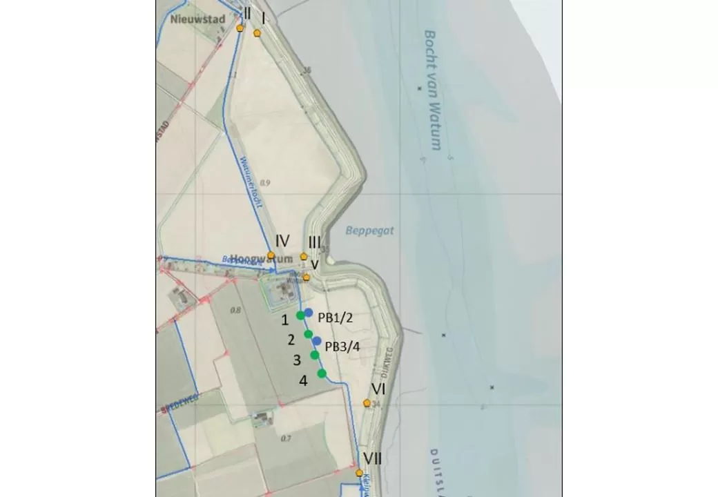 Locaties meetraaien aan peilbuizen